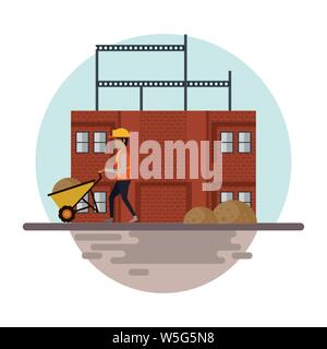 Under construction zone with workers Stock Vector