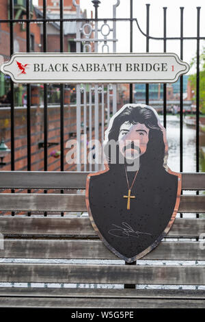 Picture of Tony Iommi on Black Sabbath Bridge, Birmingham UK Stock Photo