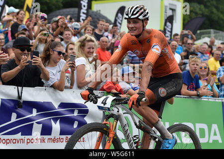 Brno, Czech Republic. 28th July, 2019. Gold medalist Netherland's Mathieu van der Poel after the men elite Cross Country European Championship race in Brno, Czech Republic, Sunday, July 28, 2019. (CTK/Vaclav Salek) Stock Photo