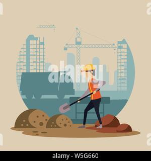 Under construction zone with workers Stock Vector