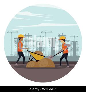 Under construction zone with workers Stock Vector