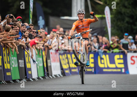 Gold medalist Netherland's Mathieu van der Poel during the men elite Cross Country European Championship race in Brno, Czech Republic, Sunday, July 28 Stock Photo