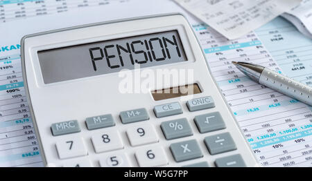 A calculator with the word Pension on the display Stock Photo