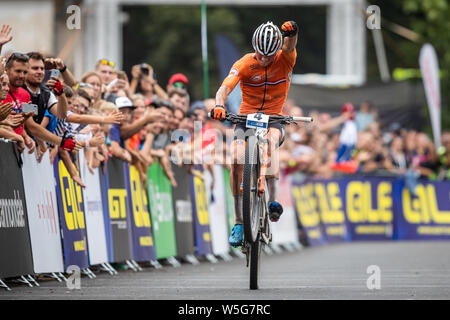 Gold medalist Netherland's Mathieu van der Poel during the men elite Cross Country European Championship race in Brno, Czech Republic, Sunday, July 28 Stock Photo