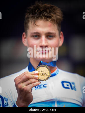 Gold medalist Netherland's Mathieu van der Poel during the men elite Cross Country European Championship race in Brno, Czech Republic, Sunday, July 28 Stock Photo
