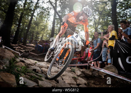 Gold medalist Netherland's Mathieu van der Poel during the men elite Cross Country European Championship race in Brno, Czech Republic, Sunday, July 28 Stock Photo