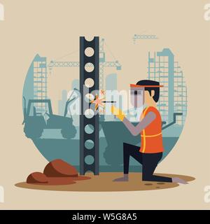 Under construction zone with workers Stock Vector