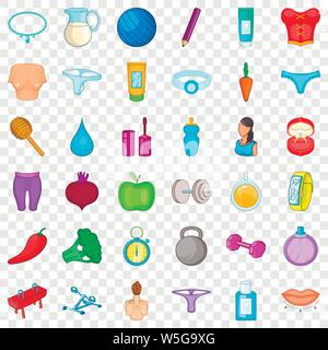 Beauty icons set, cartoon style Stock Vector
