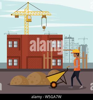 Under construction zone with workers Stock Vector