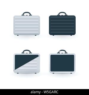 Open and closed briefcases on white background. Bag vector icons. Stock Vector