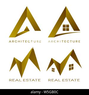 Architecture logo design. Real estate icons on white background. Stock Vector