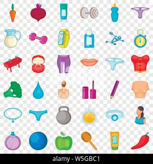 Fitness icons set, cartoon style Stock Vector