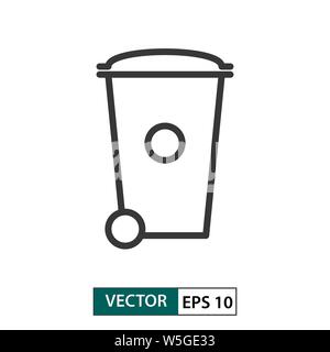 Trash rubbish wheelie bin icon. Outline style. Isolated on white background. Vector illustration EPS 10 Stock Vector