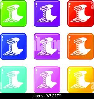 Section of rail icons set 9 color collection Stock Vector