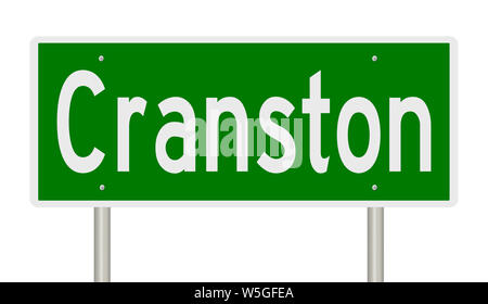 Rendering of a green highway sign for Cranston Rhode Island Stock Photo