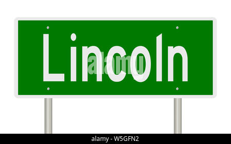 Rendering of a green highway sign for Lincoln Stock Photo