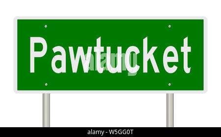 Rendering of a green highway sign for Pawtucket Rhode Island Stock Photo