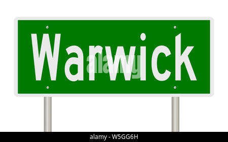 Rendering of a green highway sign for Warwick Rhode Island Stock Photo