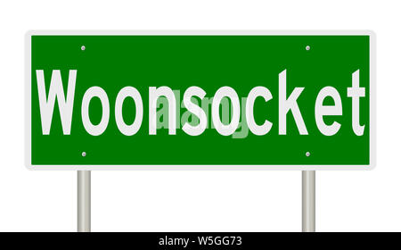 Rendering of a green highway sign for Woonsocket Rhode Island Stock Photo