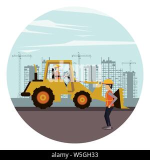 Under construction zone with workers Stock Vector