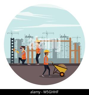 Under construction zone with workers Stock Vector