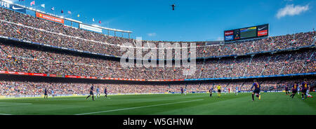 A panoramic view of Camp Nou Stadium during the 29th round match of the La Liga 2018-2019 season between FC Barcelona and RCD Espanyol in Barcelona, S Stock Photo