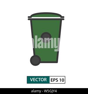 Trash rubbish wheelie bin icon. Colour style. Isolated on white background. Vector illustration EPS 10 Stock Vector