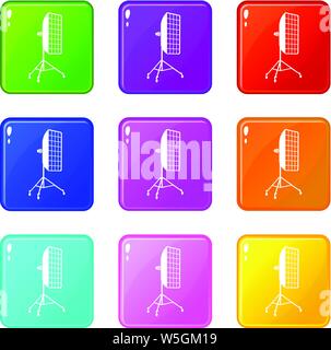 Photographic studio equipment icons set 9 color collection Stock Vector