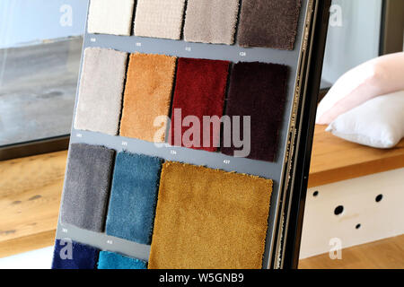 Colorful upholstery samples in the shop Stock Photo