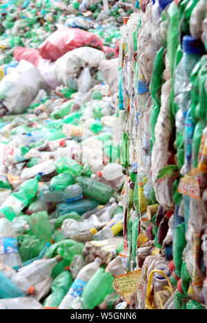 SKOPJE, MACEDONIA-DEC 12, 2008: Close-up view plastic bottles of various drinks in the yard of a company specializing in ecological treatments. Large Stock Photo