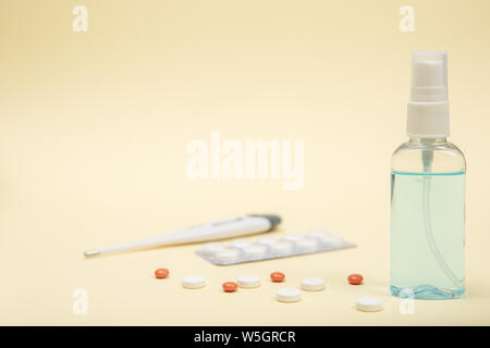 Composition with containers of dietary supplements and capsules Stock Photo