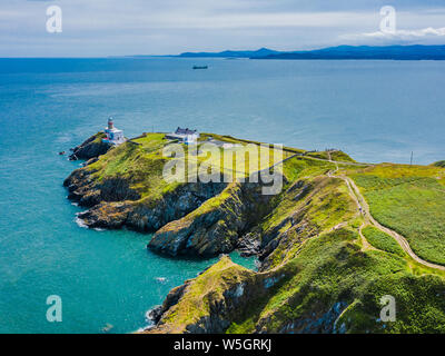Aerial view Irish coastline in Howth, Dublin. Lighthouse aerial view. Stock Photo