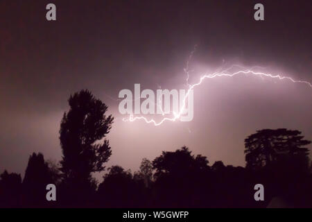 lightning, CC lightning, cloud-to-cloud lightning, intra cloud lightning, intercloud lightning, IC lightning, dark, night, Sussex, UK, Stock Photo