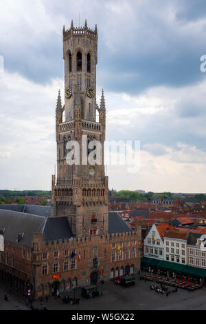 The 13th century belfry tower on Market (Markt) square, UNESCO World Heritage Site, Bruges, West Flanders, Belgium, Europe Stock Photo