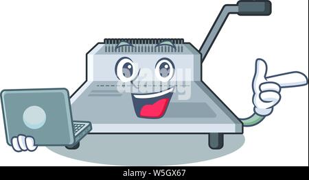 With laptop binding machine isolated in the mascot vector illustration Stock Vector