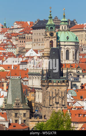 View from the old town bridge tower to the Lesser Town (Mala Strana) district, UNESCO World Heritage Site, Prague, Bohemia, Czech Republic, Europe Stock Photo