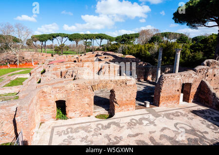 Terme di Nettuno (Baths of Neptune), Mosaics of Neptune, Ostia Antica archaeological site, Ostia, Rome province, Lazio, Italy, Europe Stock Photo