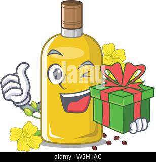 With gift canola oil above the chair character vector illustration Stock Vector