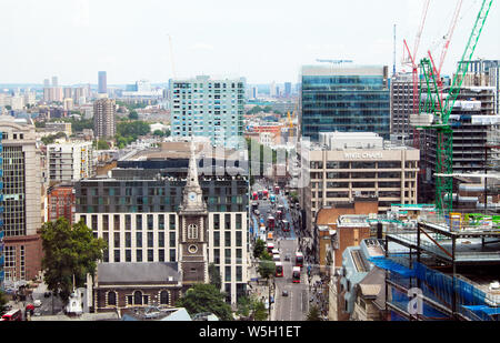 View east over Whitechapel High Street & White Chapel office building  from garden terrace at 120 Fenchurch Street London E1 England UK  KATHY DEWITT Stock Photo