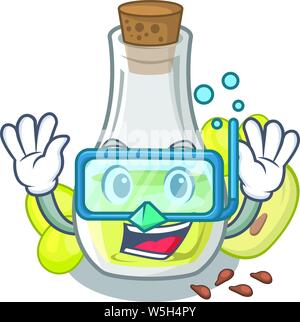 Diving grape seed oil in cartoon bottle vector illustration Stock Vector