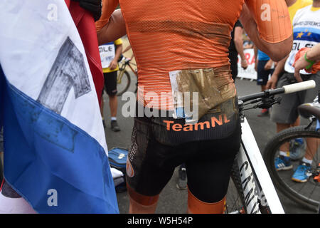 Gold medalist Netherland's Mathieu van der Poel after the men elite Cross Country European Championship race in Brno, Czech Republic, Sunday, July 28, 2019. (CTK/Vaclav Salek) Stock Photo