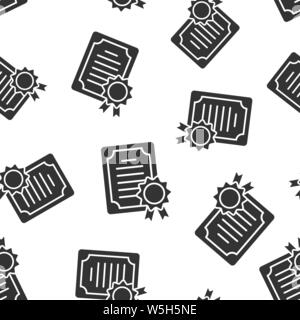 Certificate icon seamless pattern background. License badge vector illustration on white isolated background. Winner medal business concept. Stock Vector