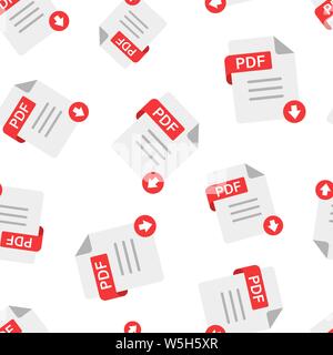 Pdf icon seamless pattern background. Document text vector illustration on white isolated background. Archive business concept. Stock Vector