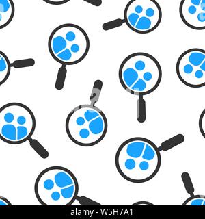 Search job vacancy icon seamless pattern background. Loupe career vector illustration on white isolated background. Find people employer business conc Stock Vector