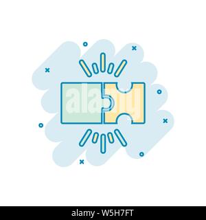 Puzzle compatible icon in comic style. Jigsaw agreement vector cartoon illustration on white isolated background. Cooperation solution business concep Stock Vector