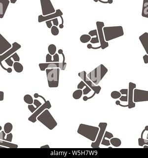 Public speach icon seamless pattern background. Podium conference vector illustration on white isolated background. Tribune debate business concept. Stock Vector