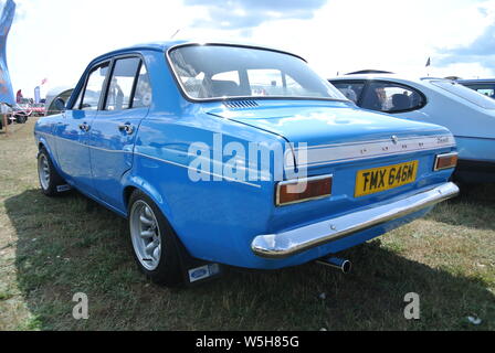 A 1974 Ford Escort Mk1 parked up on display at the Riviera classic car show, Paignton, Devon, England. UK. Stock Photo