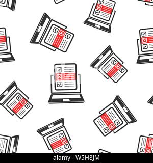 Questionnaire laptop icon seamless pattern background. Online survey vector illustration on white isolated background. Checklist report business conce Stock Vector