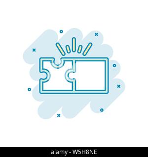 Puzzle compatible icon in comic style. Jigsaw agreement vector cartoon illustration on white isolated background. Cooperation solution business concep Stock Vector