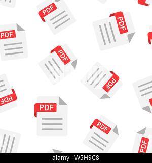 Pdf icon seamless pattern background. Document text vector illustration on white isolated background. Archive business concept. Stock Vector